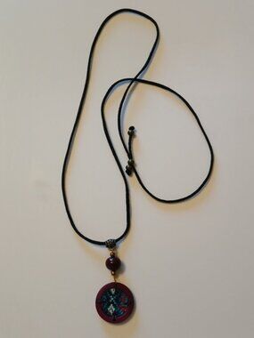 Women's Circular Multicolor Knit Pattern Bohochic Purple Adjustable Necklace